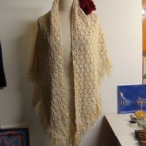 Vintage Hand Knitted Tinsel Grannie Shawl